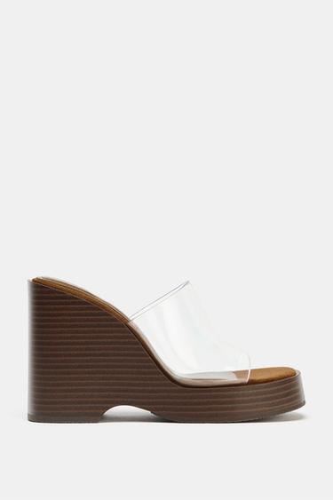 Zara 透明塑料坡跟鞋 - 棕色