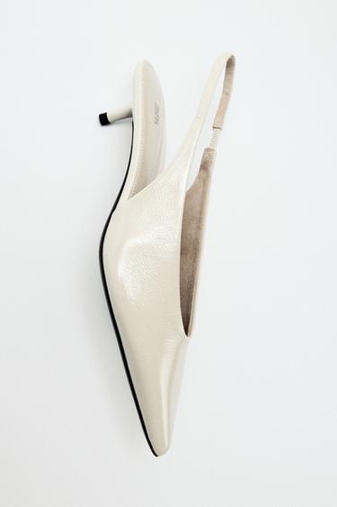 LEATHER KITTEN-HEEL SHOES - Ecru White by Zara