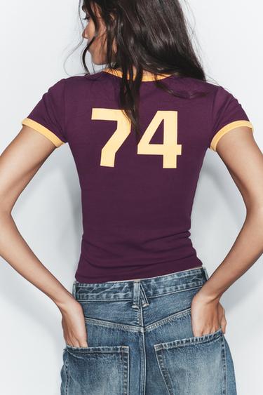 Zara TEXT T-SHIRT - Wine