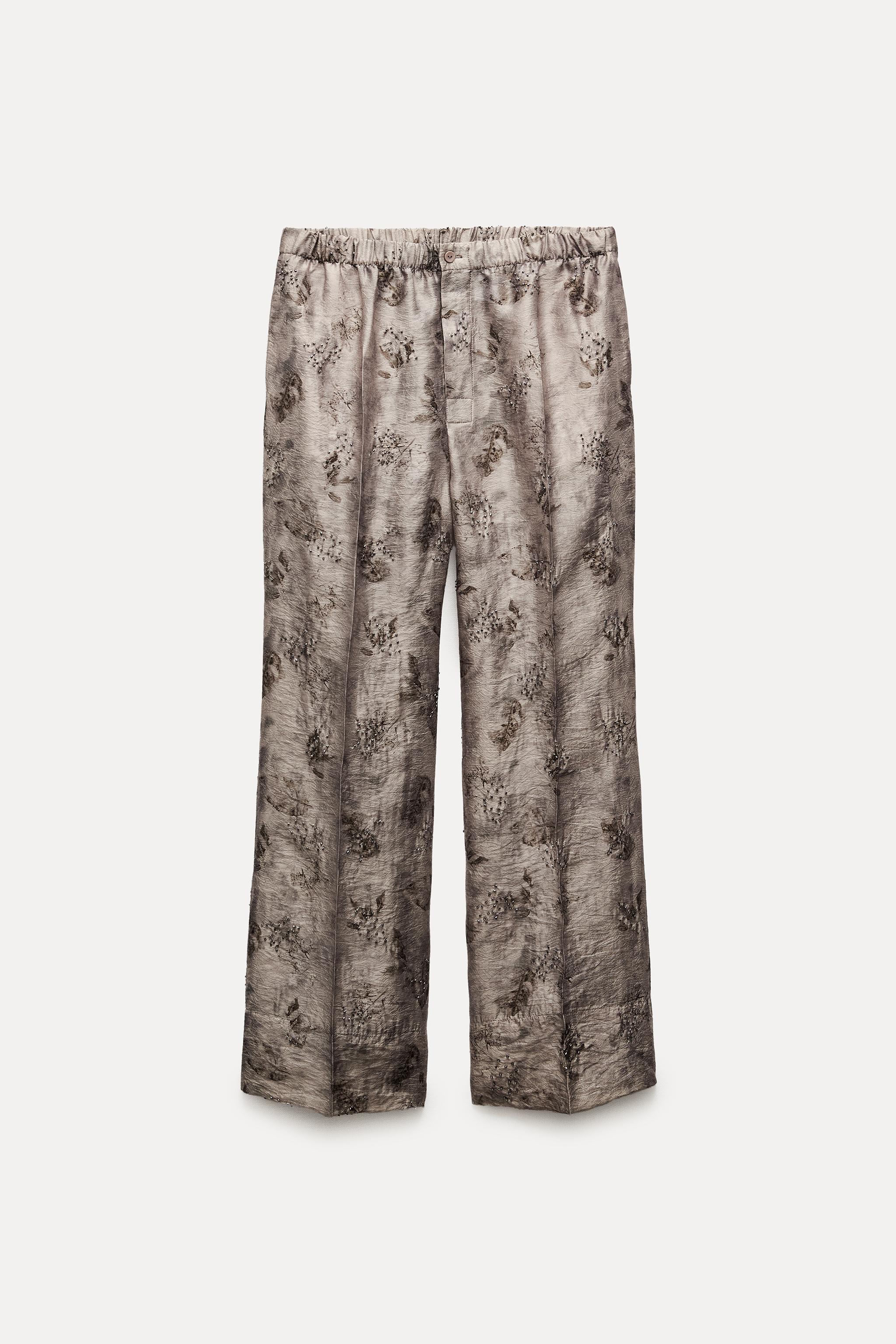 ZW COLLECTION PRINTED EMBROIDERED TROUSERS - Brown / Taupe