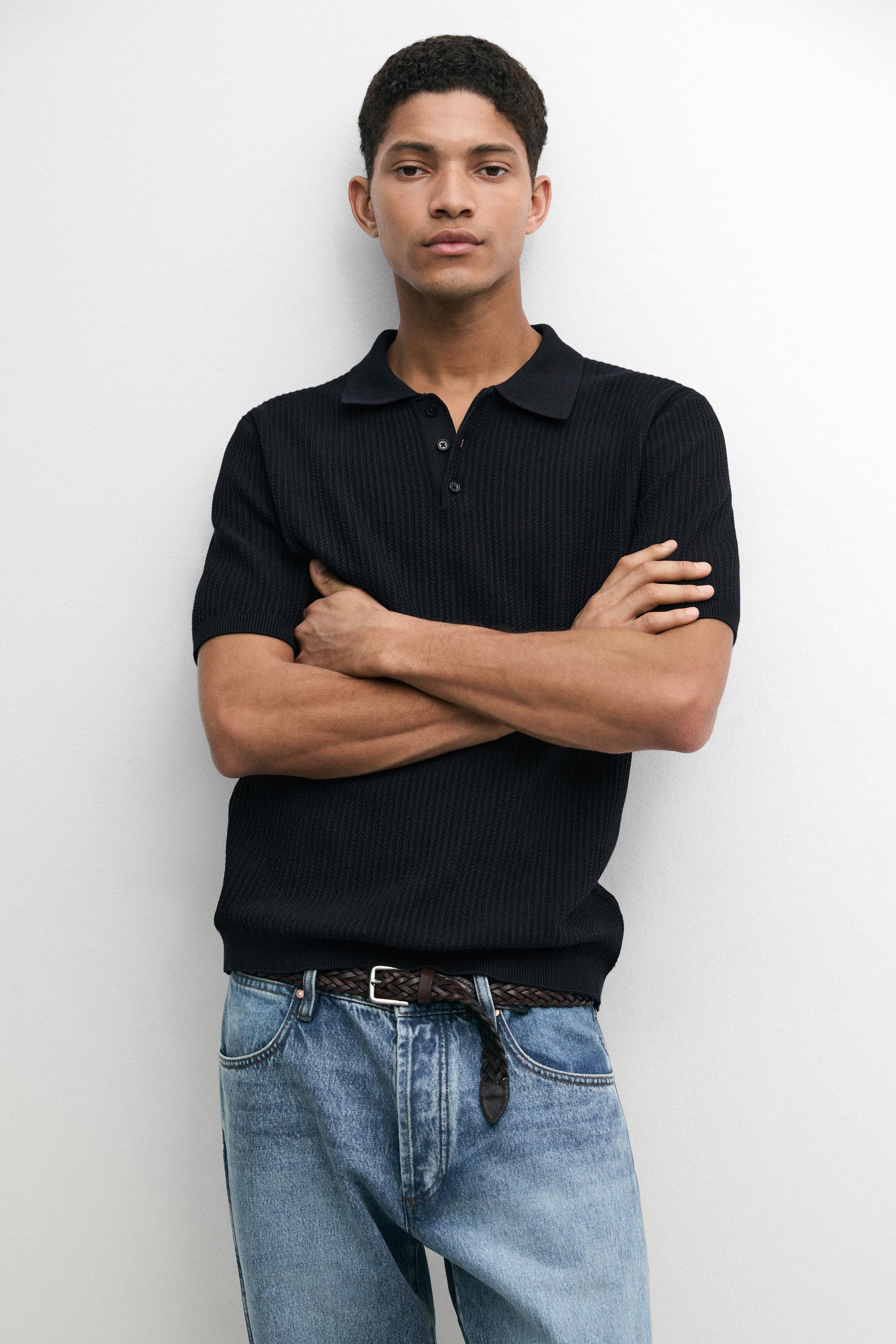 100% cotton textured knit polo sweater