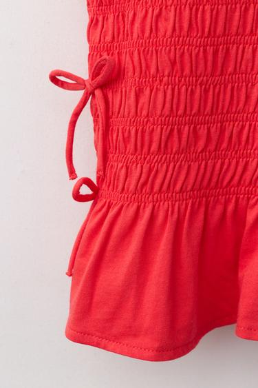 TOP WITH ELASTICATED BOWS - Red by Zara - Image 3