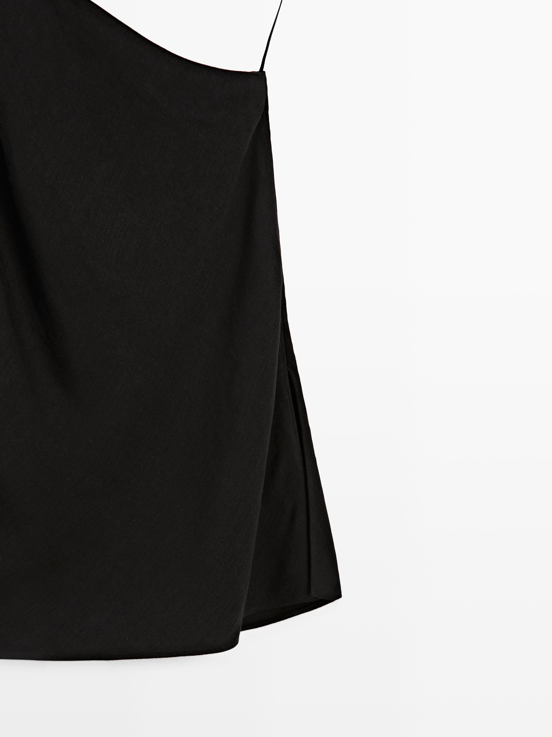 Asymmetric linen blend top with back detail