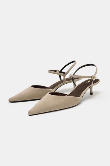 CHAUSSURES OUVERTES À L'ARRIÈRE KITTEN EN DAIM - Marron sable de Zara - Image 2