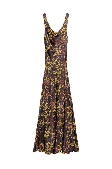 ZW COLLECTION FLORAL PRINT FLOWING NECKLINE DRESS - Khaki by Zara