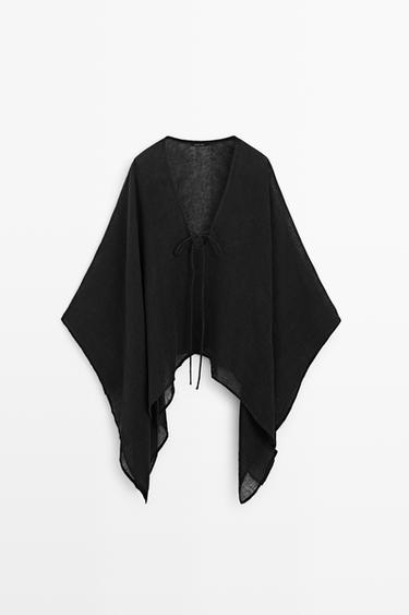 Cape à nœuds 100 % lin - Noir de Zara