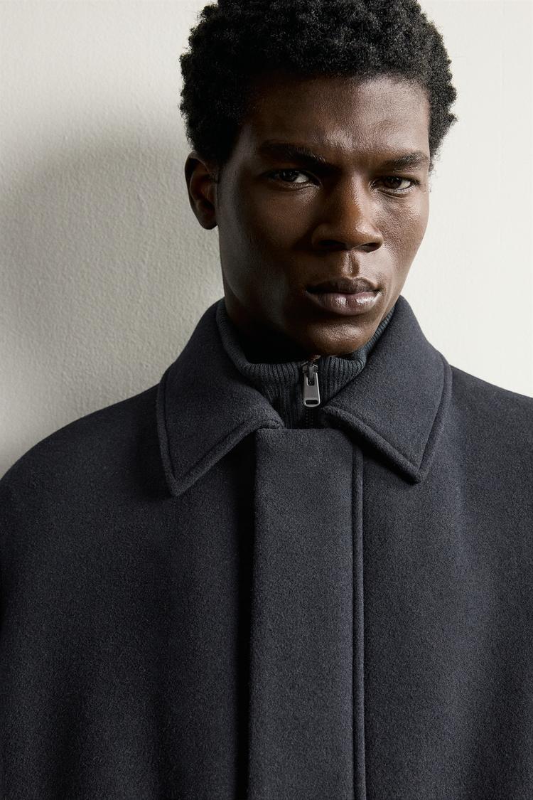 REGULAR FIT DETACHABLE COLLAR COAT — Navy blue