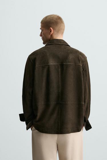 SUEDE LEATHER OVERSHIRT - Dark brown by Zara