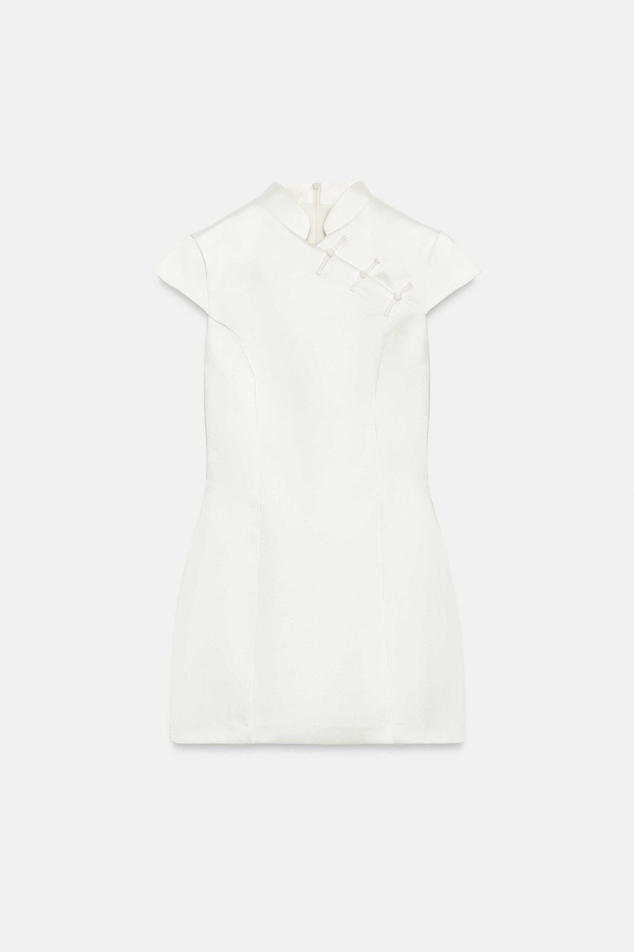 SATIN EFFECT MINI FIREMAN CLASP DRESS