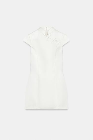 SATIN MINI DRESS WITH FROG FASTENING - Oyster-white by Zara - Image 6