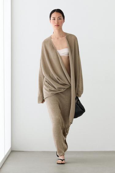 Zara Draped knit cape cardigan - Sand - Image 0