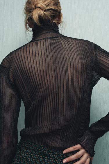 TOP EN MAILLE FINE À COL MONTANT - Gris de Zara - Image 2