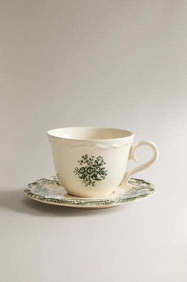 TASSE À THÉ ET SOUCOUPE FLORALE - Vert olive de Zara - Image 0