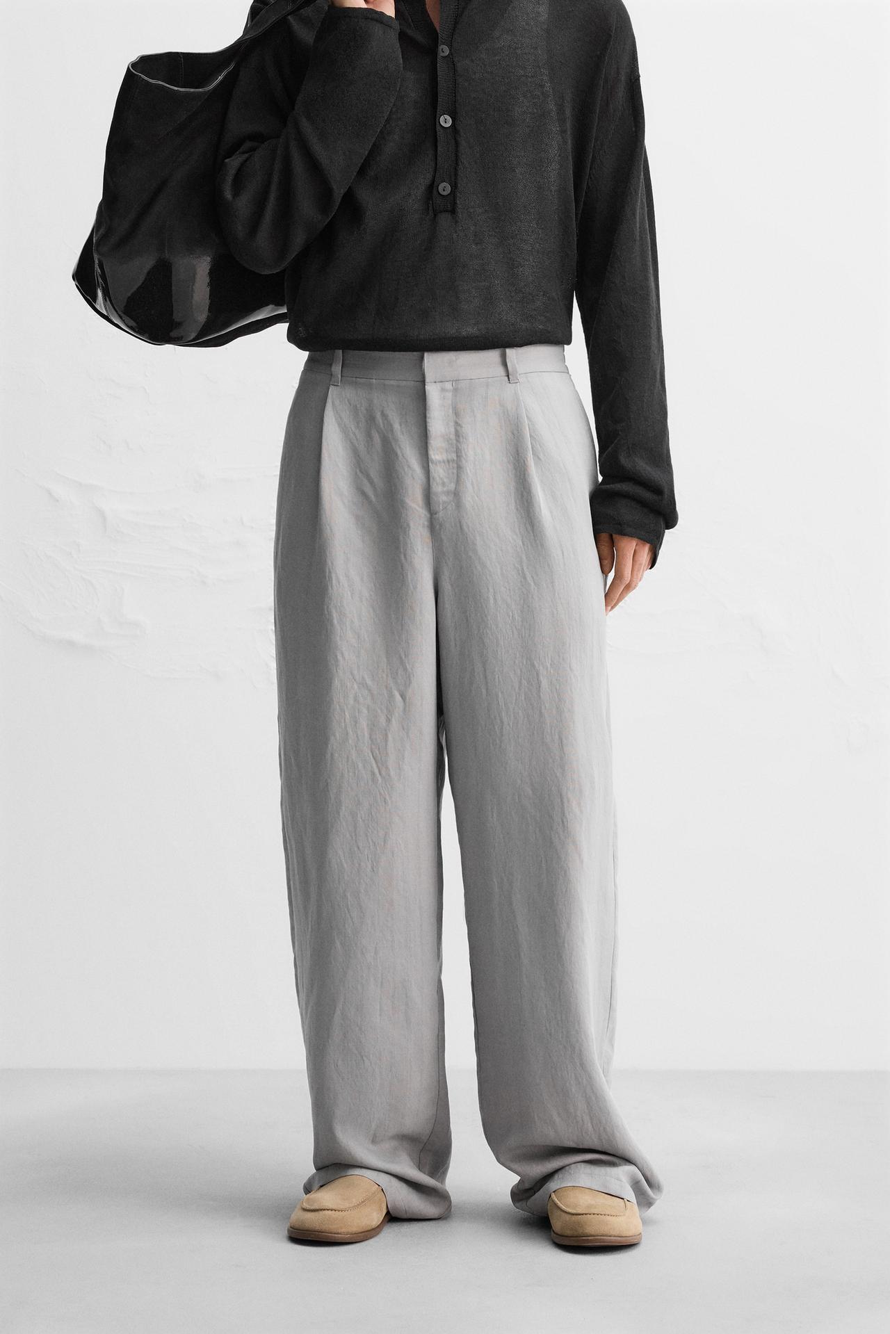 RELAXED FIT FLOWING TROUSERS - Grey by Zara