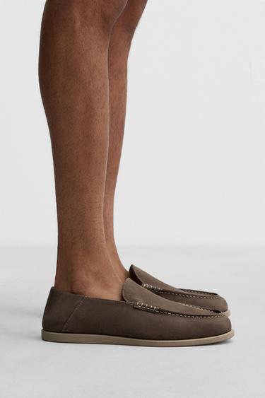 CASUAL LEATHER LOAFERS - Grey by Zara - Image 1