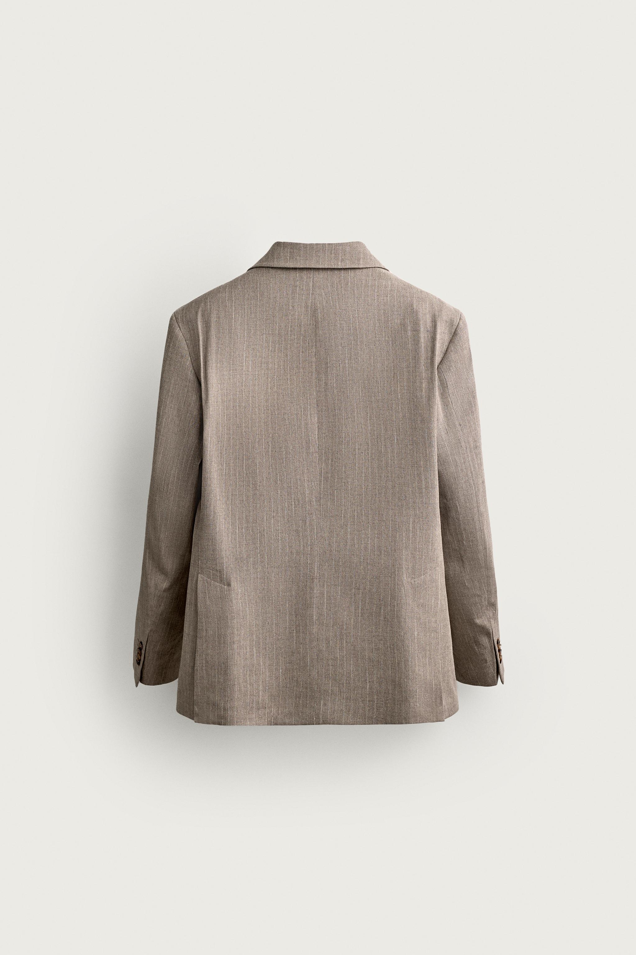 REGULAR FIT DOUBLE-BREASTED PINSTRIPE BLAZER — taupe brown (alternate view)