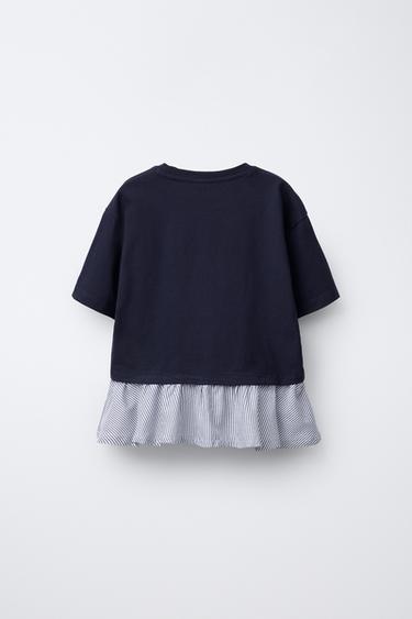 T-SHIRT WITH CONTRASTING HEM - Navy blue by Zara - Image 1