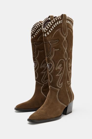 BOTTES EN CUIR BRODÉES - Marron de Zara - Image 4