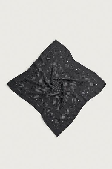 GEOMETRIC PRINT 100% SILK BANDANA — Navy blue 1
