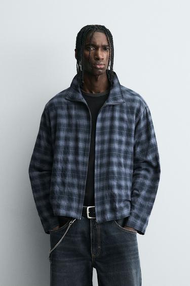 CHECK ZIP-UP SHIRT - Blue by Zara
