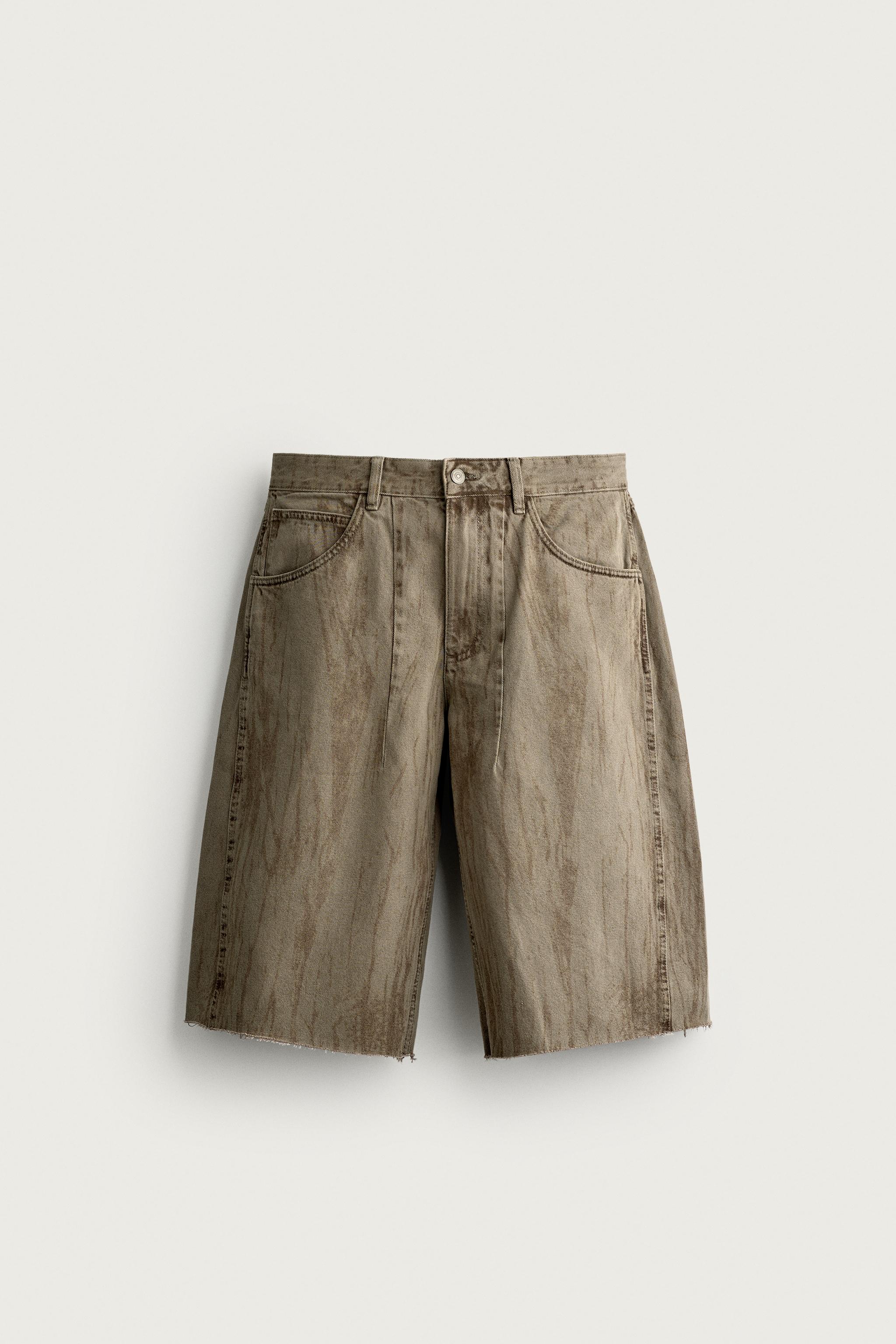WASHED PRINT DENIM JORTS