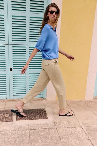 PANTALON CHINO AVEC CEINTURE TRESSÉE - Camel clair de Zara - Image 4