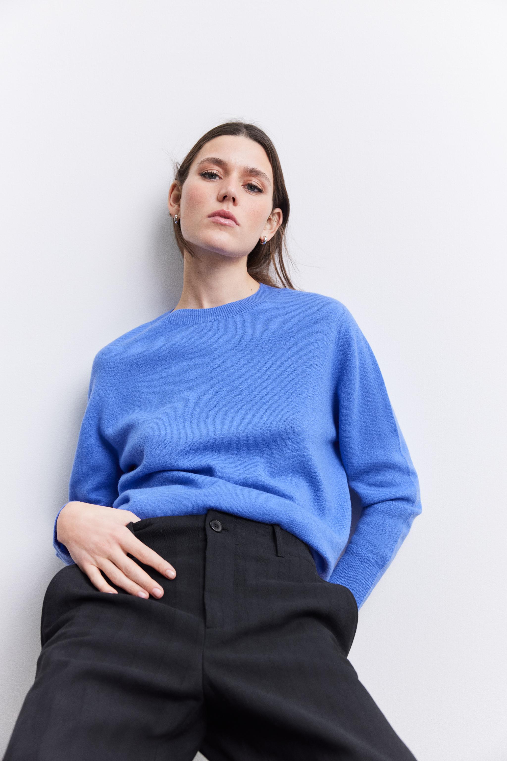 BASIC EXTRA SOFT 100% WOOL KNIT SWEATER - Blue