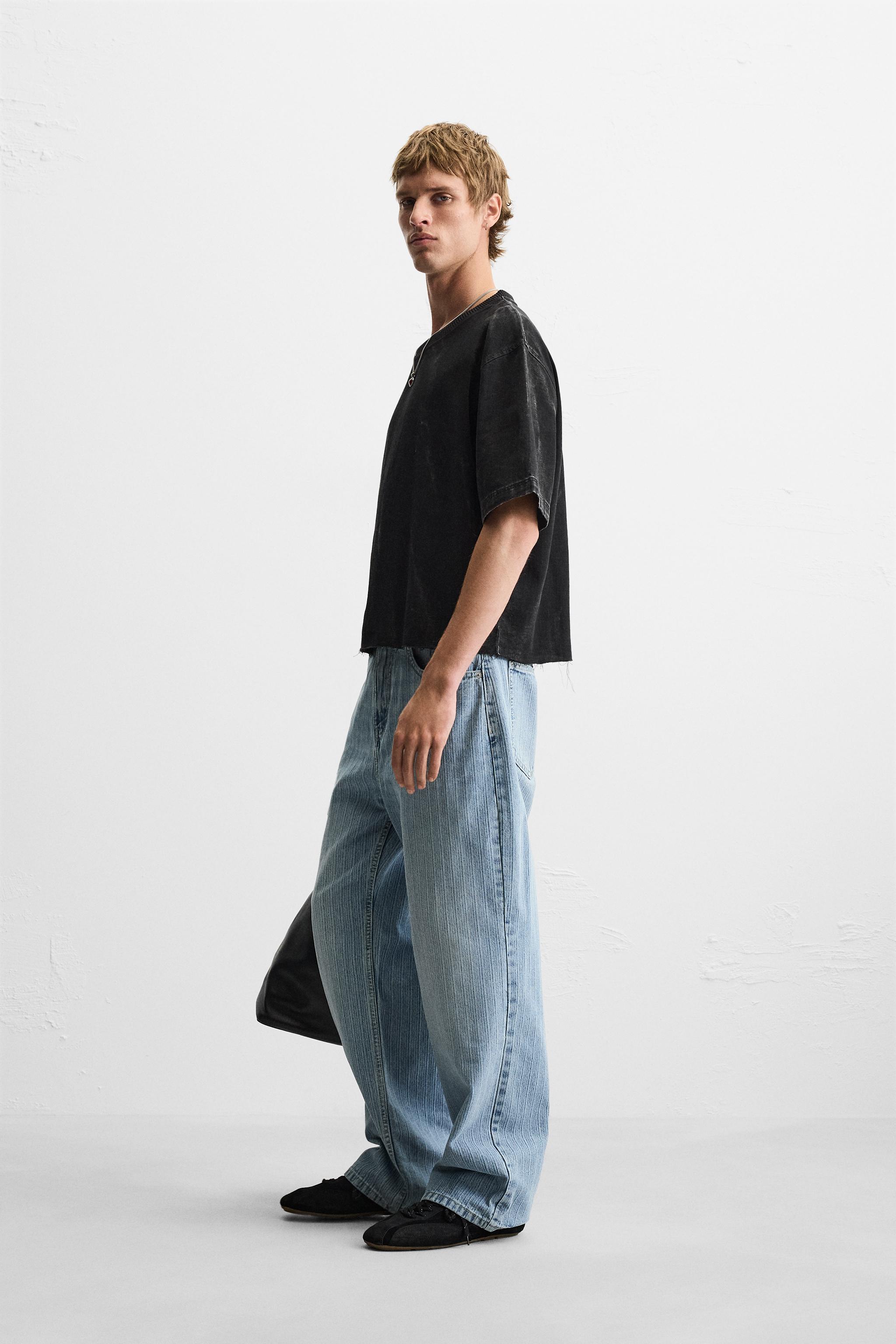 スペイン発送 ZARA クロップドフィットデニムTシャツ ブラック クロップド丈デニムTシャツ - ブラック | ZARA Japan / 日本