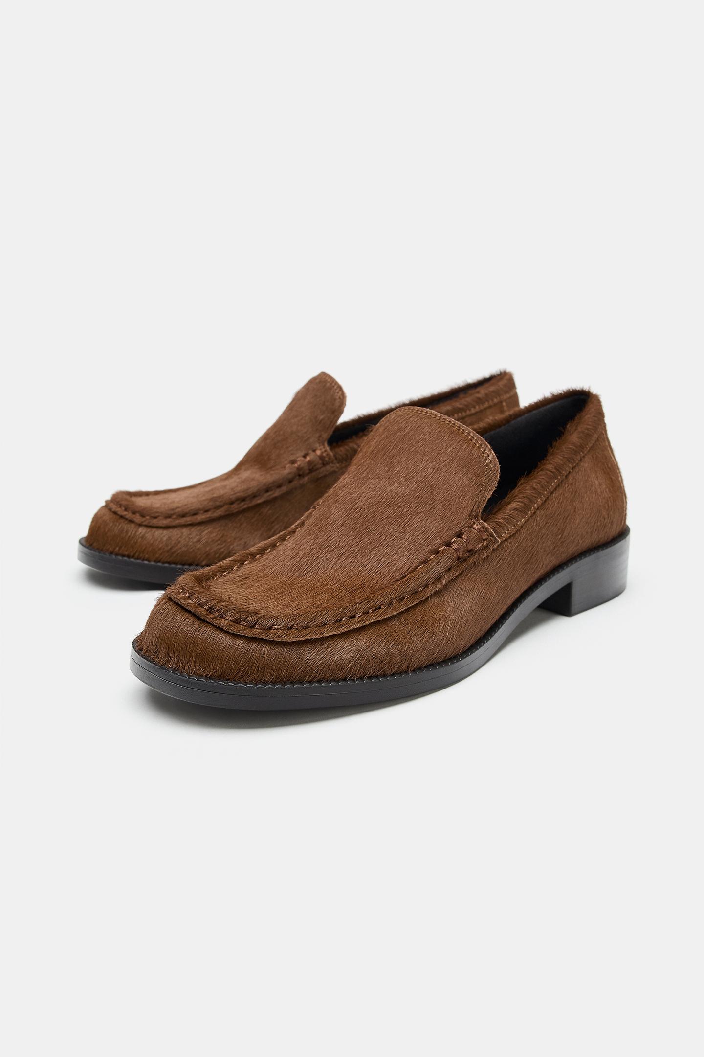 Женские туфли Zara Textured Leather, цвет: Тёмный рыжевато-коричневый — фото 3