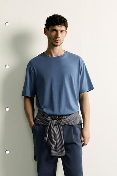 MEDIUM WEIGHT SHORT SLEEVE T-SHIRT - Mid-blue by Zara