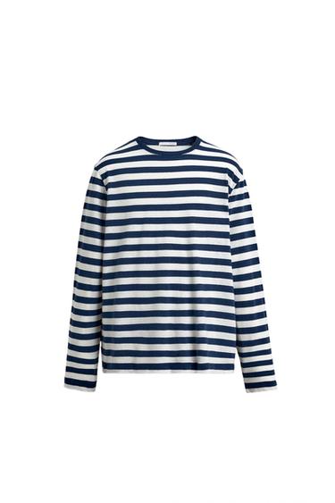 MAGLIETTA A MANICHE LUNGHE A RIGHE IN LINO E COTONE - Blu/Bianco di Zara