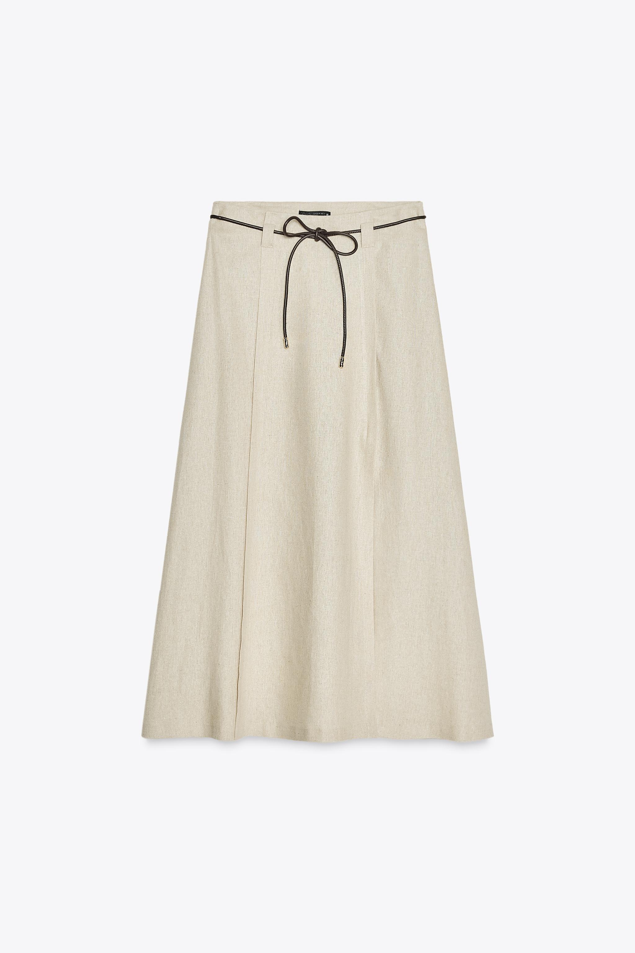 リネン ミディ丈スカート - ライトベージュ | ZARA Japan / 日本