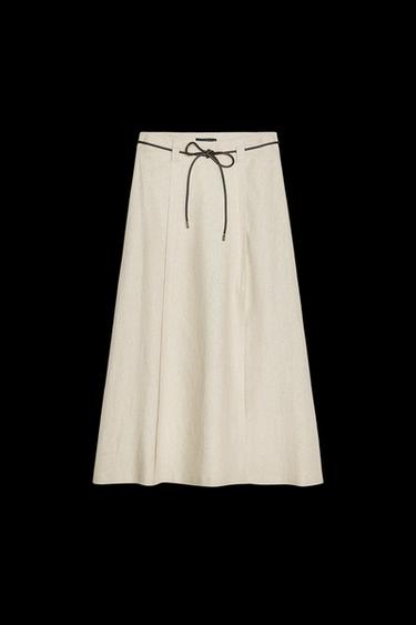 LINEN MIDI SKIRT - Light beige by Zara - Image 0