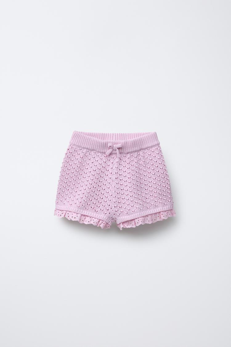 LACE-TRIMMED KNITTED BERMUDA SHORTS Pink Lilac ZARA India