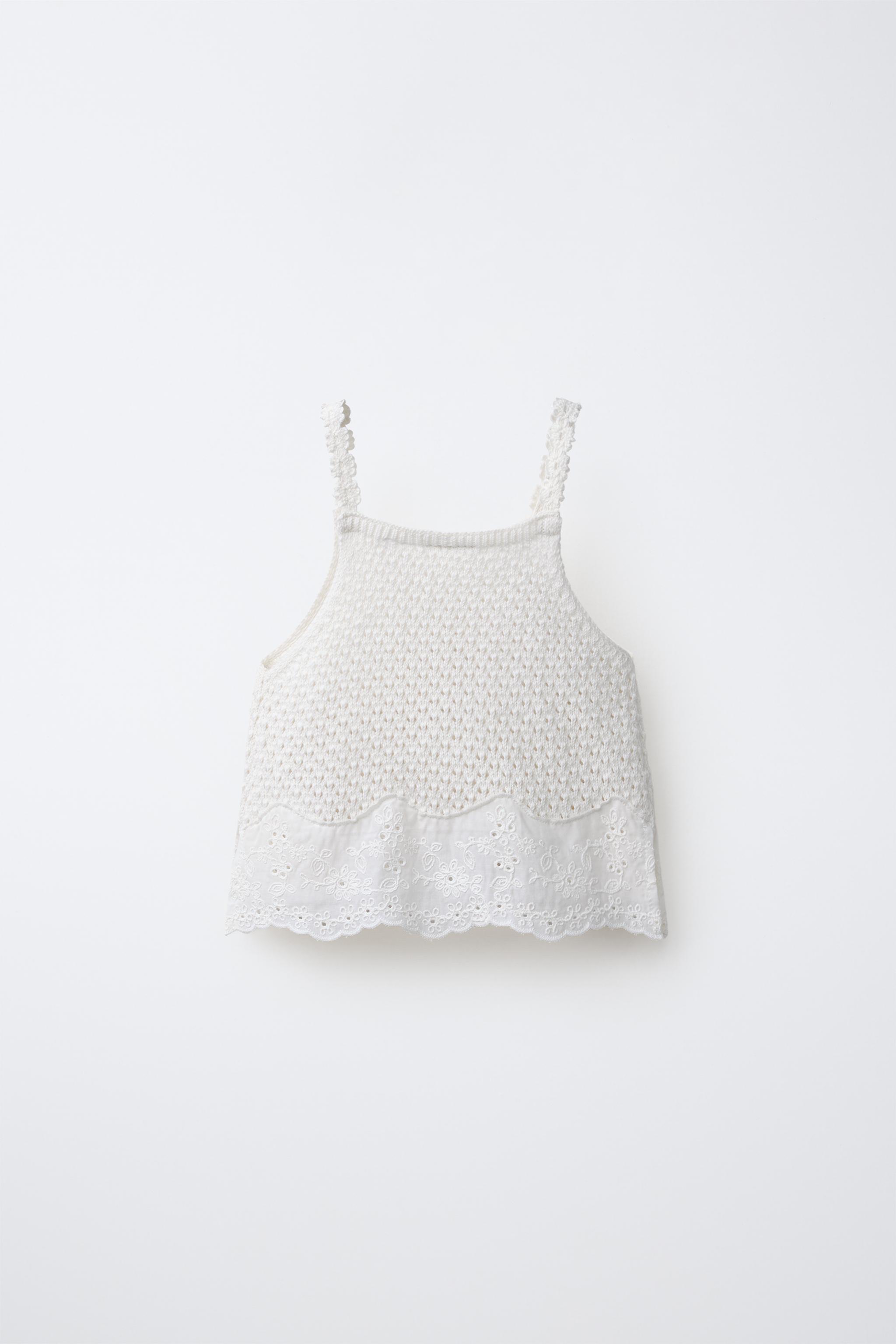 EMBROIDERED KNIT TOP — Ecru