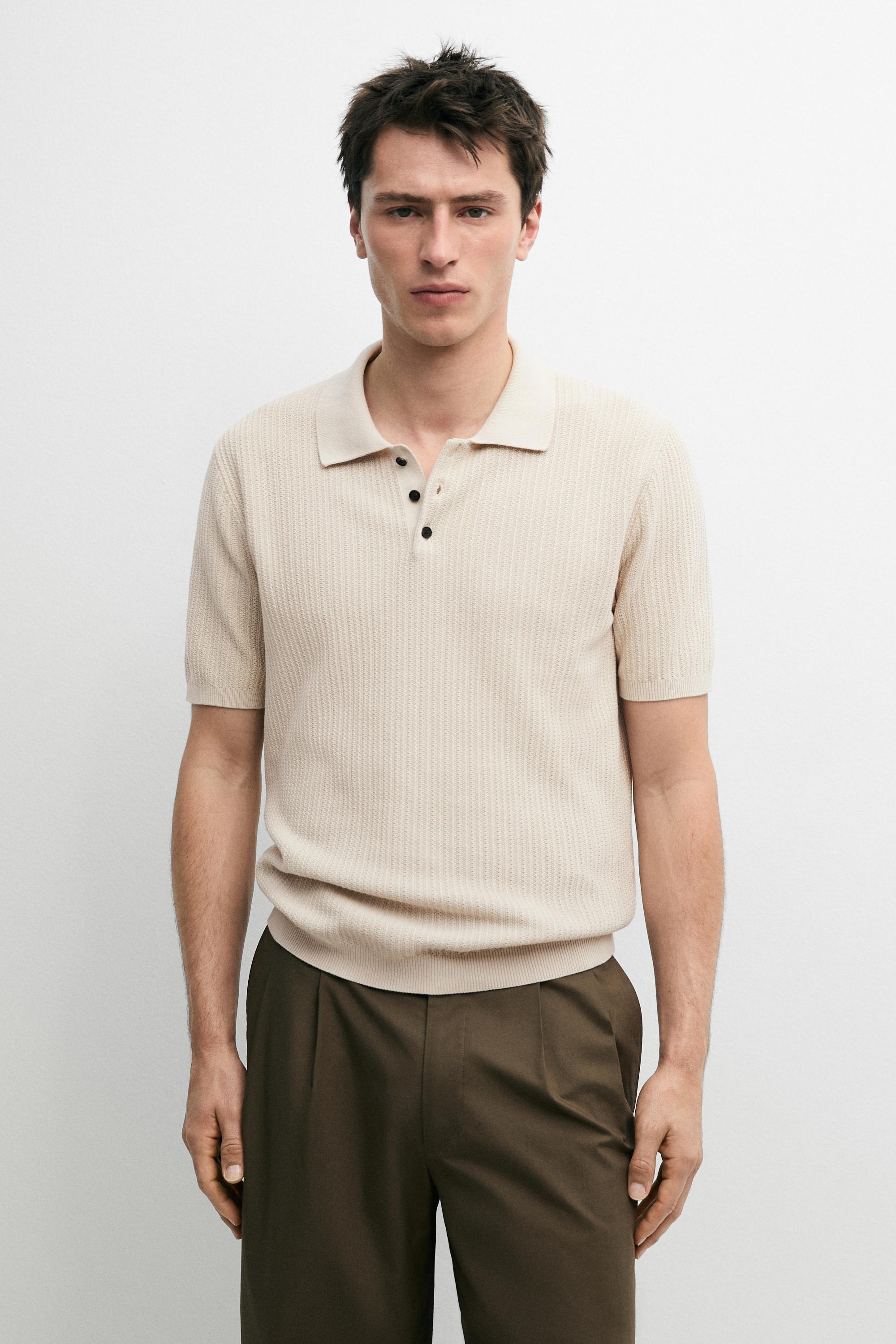 100% cotton textured knit polo sweater