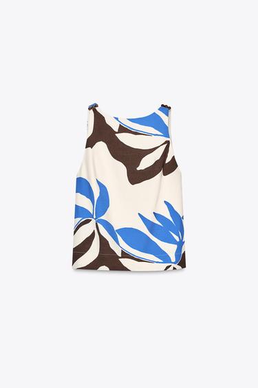 FLORAL PRINT BEADED TOP - Ecru / Blue by Zara - Image 3
