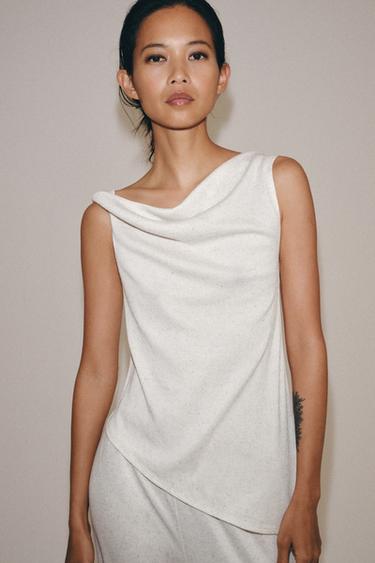 ASYMMETRIC RUSTIC TOP - Ecru by Zara