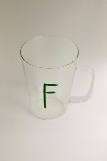 BOROSILICATE MUG WITH INITIAL F — Greenish 2