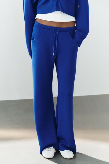 Zara INTERLOCK FLARED PANTS - Bluish