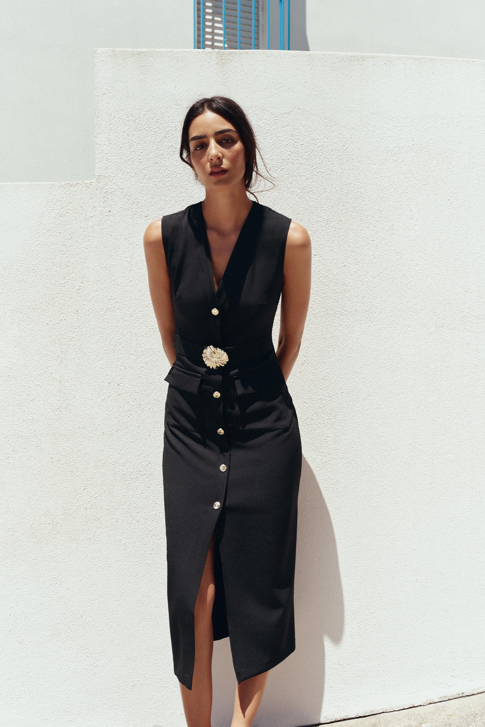 ☆ドイツ発*ZARA*新作*ボタンフロントリブワンピ/BLACK☆ 未使用】 ZARA フロントボタン リブ マキシ ドレス ワンピース