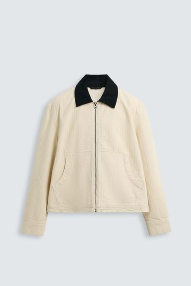 JAQUETA COM TEXTURA E LISTRAS EM CONTRASTE - Branco-marfim da Zara