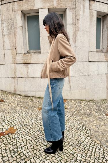 Zara Z.10 HIGH-WAISTED BELTED CULOTTE JEANS - Mid-blue