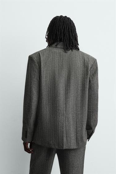 HERRINGBONE WOOL BLEND SUIT BLAZER - Grey by Zara