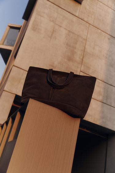 LEATHER SHOPPER BAG - Green by Zara