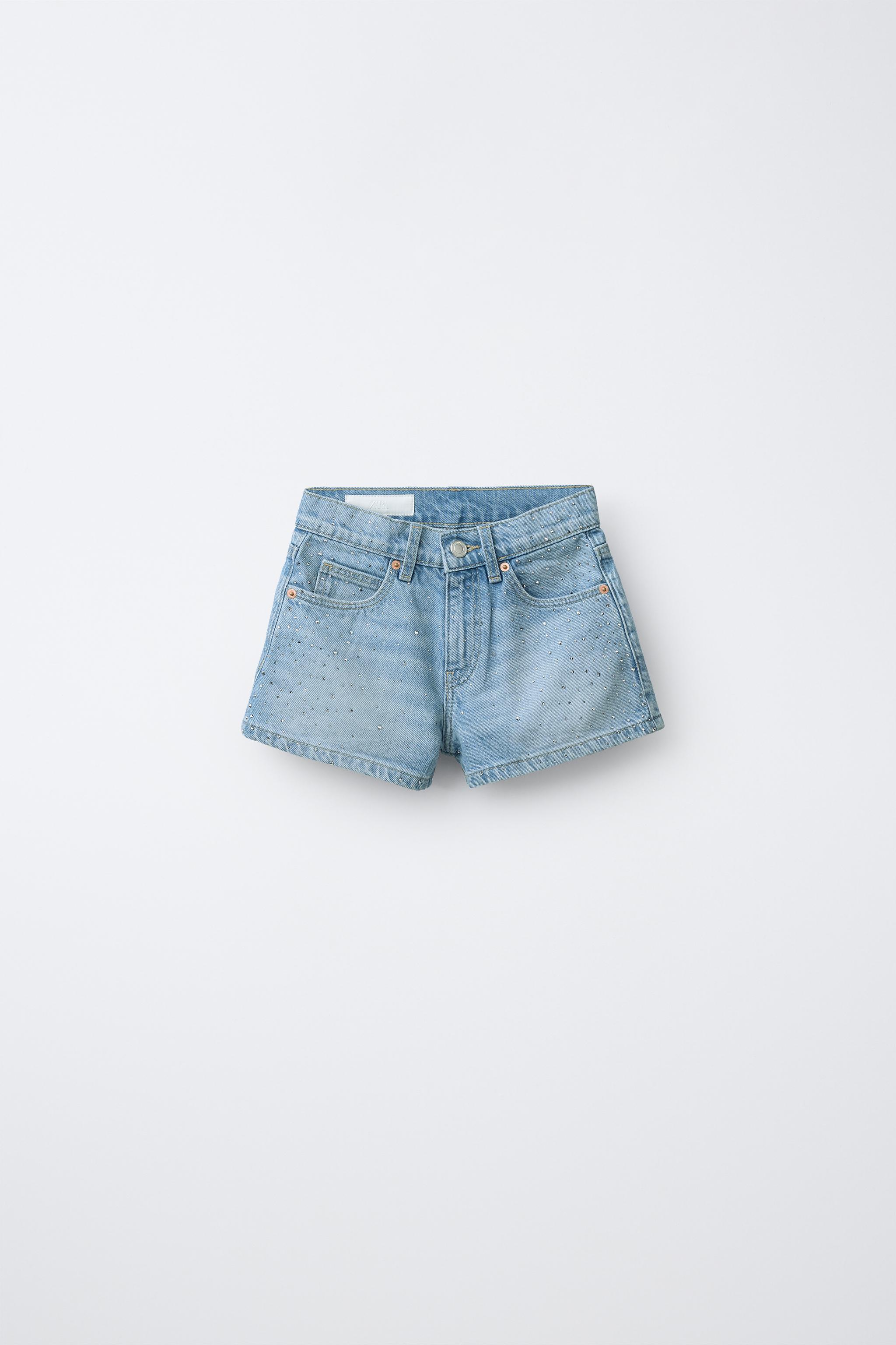 RHINESTONE DENIM SHORTS - Light blue | ZARA United States