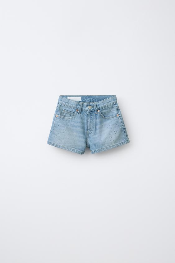 DENIM BERMUDA SHORTS WITH RHINESTONES - Light blue by Zara - Image 0