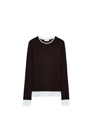 MOCK LAYER CONTRAST T-SHIRT - Chocolate by Zara