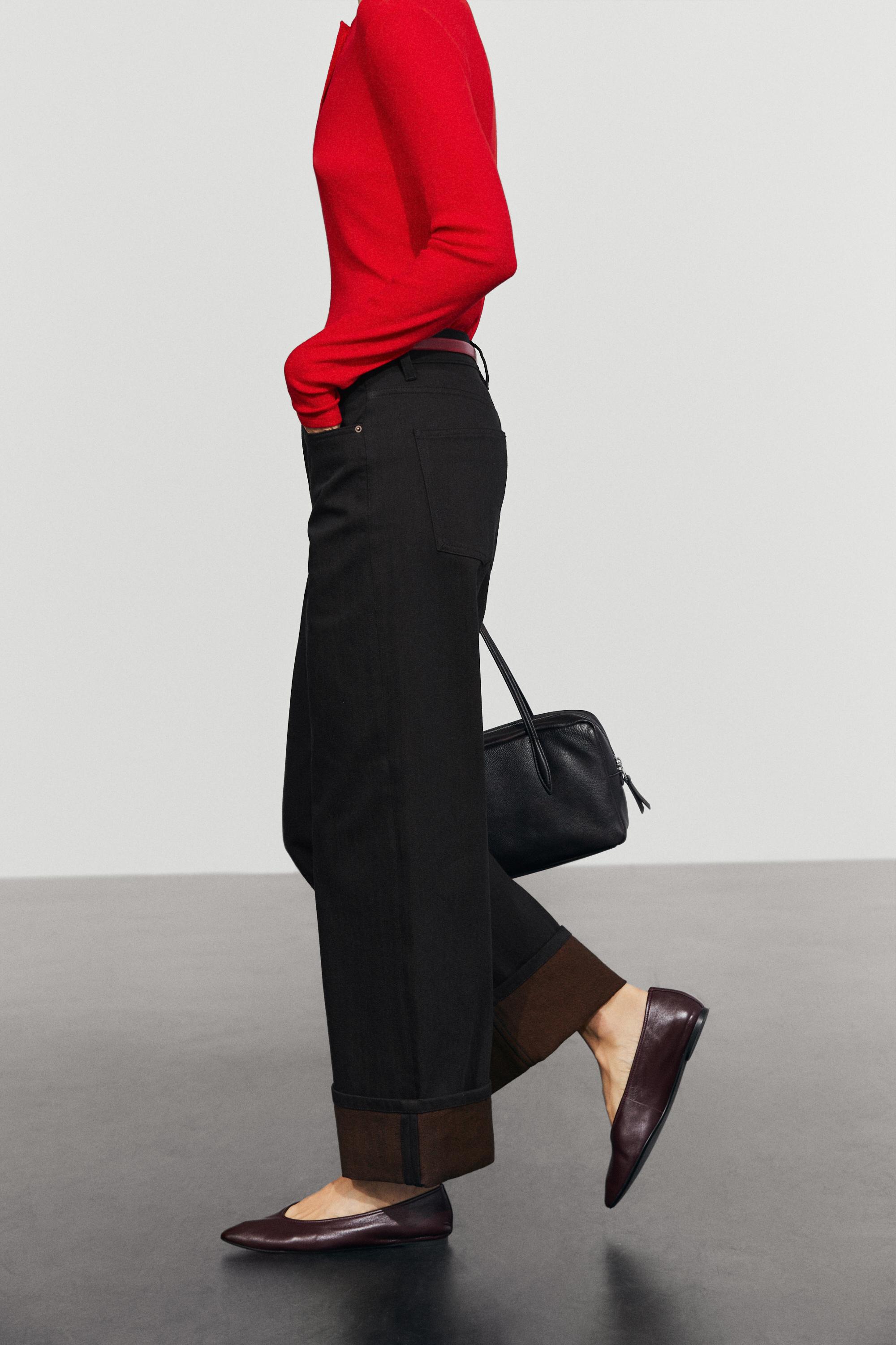 Jean wide leg taille moyenne à revers