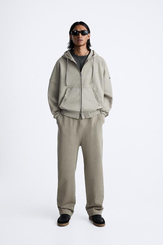 FADED HOODIE WITH ZIP - Taupe grey | ZARA Thailand